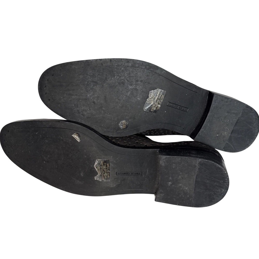 Vince Camuto Lesta Geo Black Oxford Women 9M Laser Cut Suede Flat Studs Academia - Picture 14 of 14